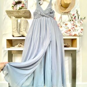 Prom/Grad/Wedding/bridal dress in dusty sky blue in chiffon flowy airy flowy